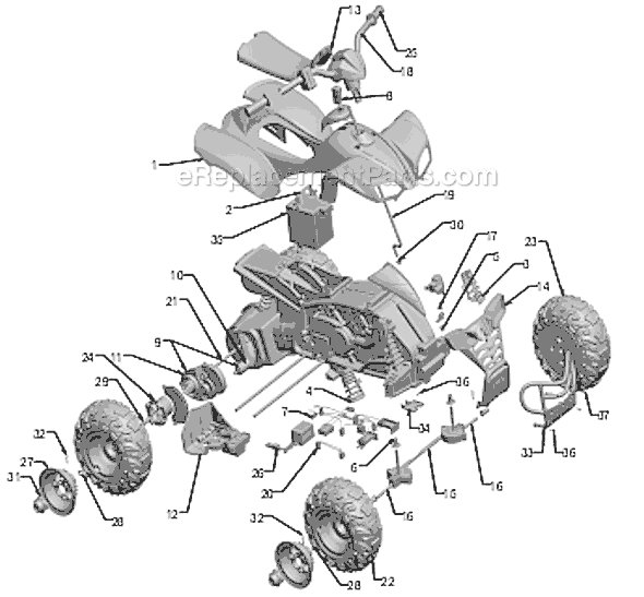 Page A Diagram and Parts List for T4872  Power Wheels Ride-On ATVs